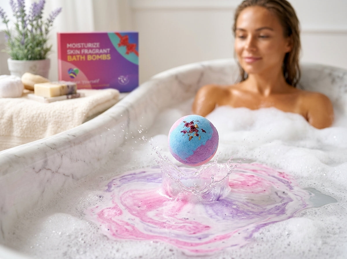 Bombe de bain qui pétille et colore l'eau du bain